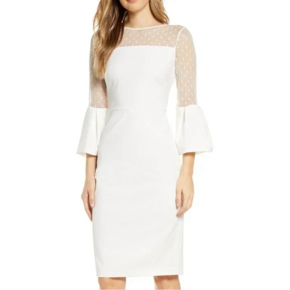 🤍ELIZA J. Illusion Swiss Dot Bell Sleeve Dress, NWT